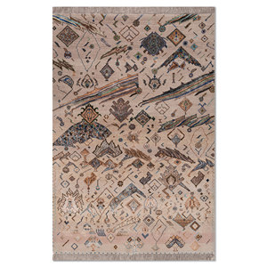 พรมถักมือลายเรขาคณิตแมนชาฮ่า ทำจากขนสัตว์และไหมไผ่ สีชมพูและสีม่วง สำหรับใช้ในบ้าน-Les-2830 - Product Image 1