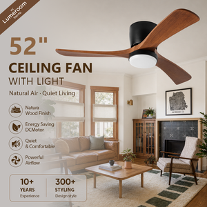 52 Inch <b>Ceiling</b> Fan with <b>Light</b> <b>Remote</b>, Modern Wood Flush Mount <b>Ceiling</b> Fan, Quiet DC Motor for Bedroom Living Room Patio - Product Image 1