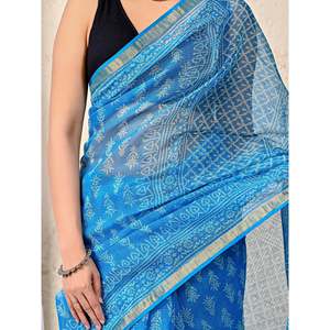Sari en soie brodé et imprimé à la main Kota Doriya avec chemisier, style Bollywood doux pour le quotidien et les fêtes, matière épaisse - Product Image 2