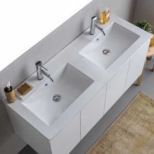 Mobile bagno sospeso Bali 120 cm bianco con ante, doppio lavabo e lavandino integrato - Product Image 3