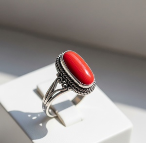 Anillo de Coral Rojo Natural con Engaste de Aleación Personalizado, Joyería de Moda para Bodas y Fiestas, Chapado en Rodio, Regalo - Product Image 6