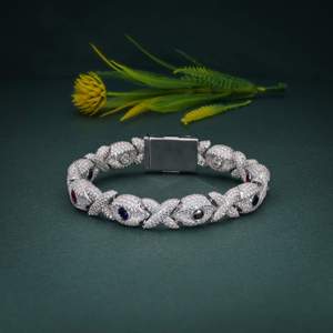 Bracelet de fiançailles unisexe de luxe en argent 925 avec moissanite, motif géométrique, serti pavé, pierres multicolores, rhodié/doré - Product Image 1