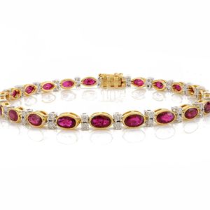 สินค้าขายดีที่สุดของธรรมชาติรูปไข่ตัดทับทิมและเพชรสร้อยข้อมือเทนนิสในงานแต่งงาน18K ของแข็งสีเหลืองทองดีเครื่องประดับ - Product Image 1