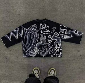 Camiseta retro con gráfico de peso pesado OEM personalizada para hombre, camiseta informal lavada con cuello redondo estilo Hip Hop callejero, camiseta Harajuku Y2K - Product Image 4