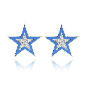 Zircon Stone <b>Blue</b> Enamel Star <b>Stud</b> <b>Earrings</b> Turkish Handmade Wholesale 925 Sterling Silver Jewelry Fine Jewelry - Product Image 1