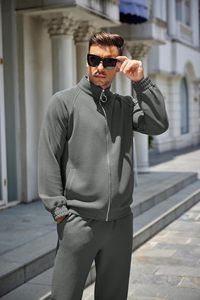 Survêtement de sport 2 pièces pour hommes, jogging athlétique, survêtement décontracté à fermeture éclair intégrale, tenue d'entraînement de basket-ball respirante à imprimé solide - Product Image 5