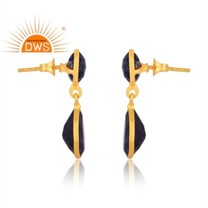 Último diseño hecho a mano 18K chapado en oro natural sodalita piedra preciosa colgante pendiente Demi joyería fina fabricante - Product Image 3