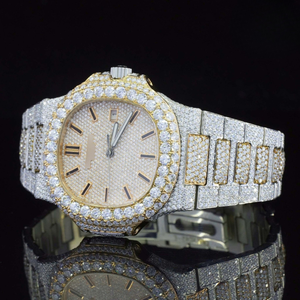 Vente en gros de luxe bicolore unisexe montre glacée entièrement glacé montre diamant de créateur accessoire bling haut de gamme pour hommes et femmes - Product Image 2