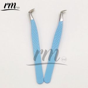Pinzas de volumen de Punta plateada con logotipo personalizado de la mejor calidad RMI, pinzas de pestañas de diamante sostenibles con revestimiento de polvo azul cielo - Product Image 1
