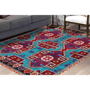 Red Geometric <b>Rug</b>: Turkish Persian Design, Soft Accent <b>Rug</b>,<b>Chenille</b> <b>Rug</b> - Product Image 1