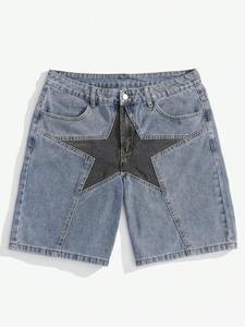 Jorts en jean avec quincaillerie personnalisée avec patchs brodés personnalisés Rhinestone Y2K Retro Loose Fit Men Denim Shorts Baggy Jean - Product Image 5