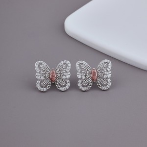 Pendientes de Diamante Cultivado en Laboratorio con Corte Marquesa Rosa, Certificados por IGI, con Diseño de Mariposa, Oro Blanco/Amarillo/Rosa de 14K, con Pavé de Diamantes - Product Image 1