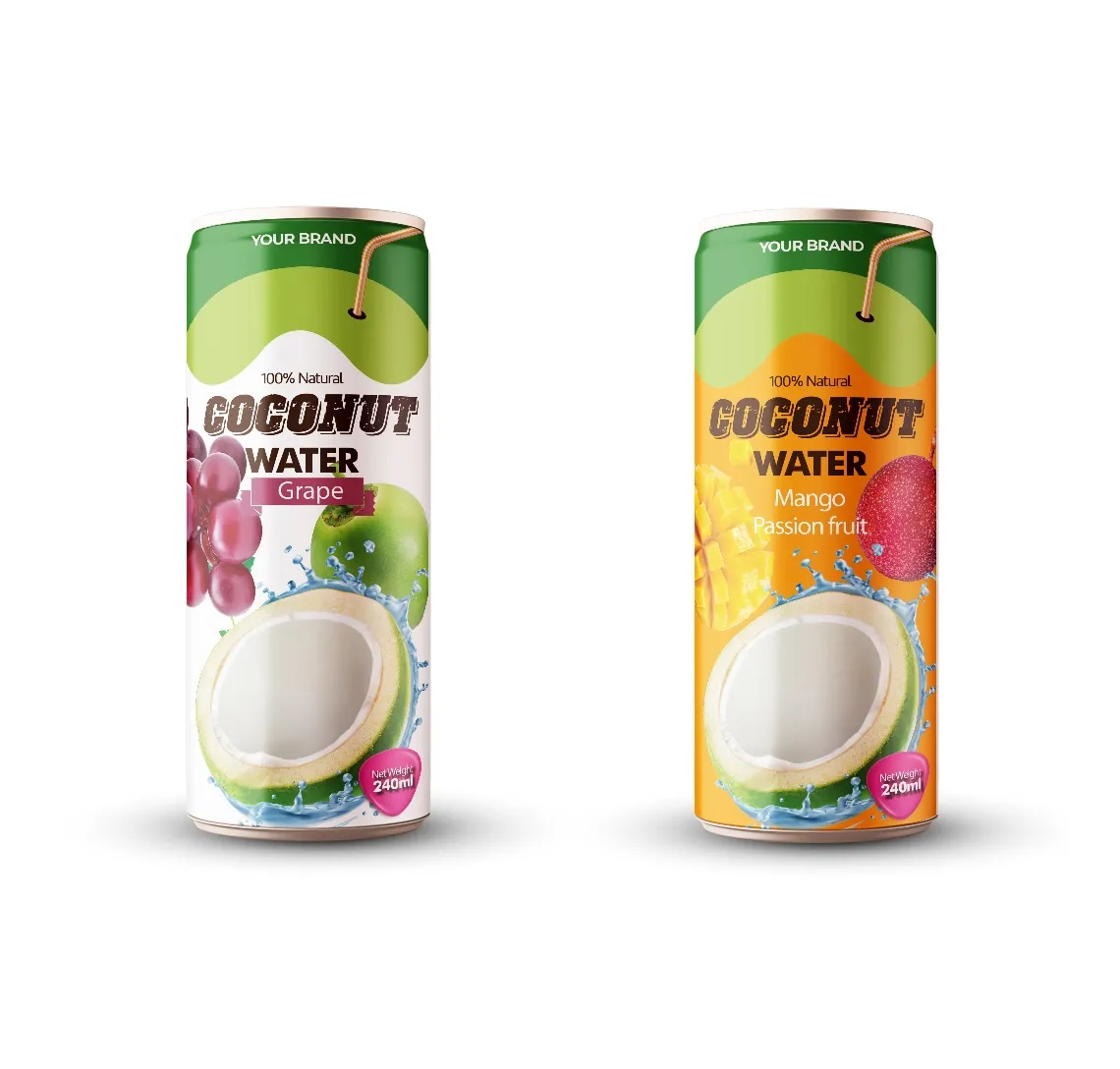순수한 신선한 코코넛 부드러운 코코넛 물 건강 음료 식품 과일 250ml 국제 인증서와 함께 최고 품질의 코코넛 물