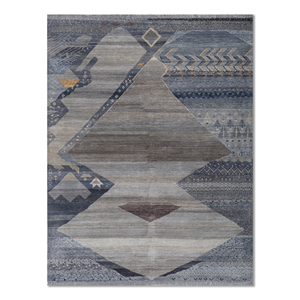 Alfombra de Lana y Seda Anudada a Mano Freedom Manchaha Azul, Rectangular de 9x12, con Patrones Geométricos de Rompecabezas para Pasillo y Uso Doméstico -Lub-137 - Product Image 1