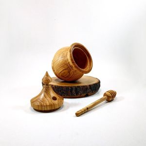 Pot à miel en bois au design tendance et nouveau pour les tartines du petit-déjeuner, offrant un accès facile au miel, aux confitures et aux autres condiments sucrés - Product Image 2