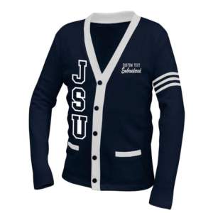 Unisex <b>Navy</b> & White Custom Embroidered School Cardigans Varsity Greek Apparel College Sweatshirt Winter Print Pattern Unisex Fit - Product Image 1