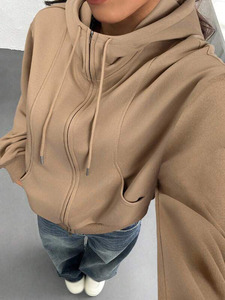 Sudadera con Capucha de Forro Polar Beige para Mujer, Cierre Completo, Corte Holgado, Cuello Alto, Diseño OEM, Estampado Personalizado Deportivo, Sudadera Urbana al por Mayor - Product Image 4