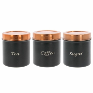 Luxury Matte <b>Black</b> <b>Tea</b> <b>Coffee</b> Sugar <b>Canister</b> Set with Copper LidFood Grade Stainless Steel Kitchen Storage Jar Storage Container - Product Image 1