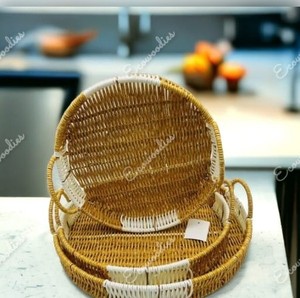 Bonita cesta de mimbre de almacenamiento redonda con asa para bandeja de mimbre redonda, bandejas de frutas, Cestas tejidas a mano, Juego de 3 para fiesta de boda - Product Image 5