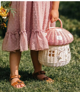 Cesta de Mimbre Tejida a Mano con Forma de Casa de Hongo con Tapa - Bolsa de Mimbre para Casa de Muñecas de Hadas para Almacenamiento de Juguetes para Niños y Accesorios de Fotografía - Product Image 2