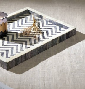 Bandeja de Servir Rectangular Artesanal con Incrustaciones, Diseño de Chevron, Organizador Decorativo para Cocina, Mesa de Comedor y Regalos - Product Image 5