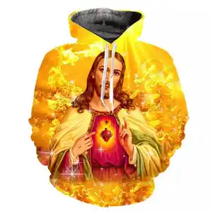 Sweats à capuche imprimés 3D pour hommes, fabricant du Pakistan, impression 3d de jésus Fanart, sweat à capuche 100% Polyester pour hommes, décontracté, drôle et à la mode