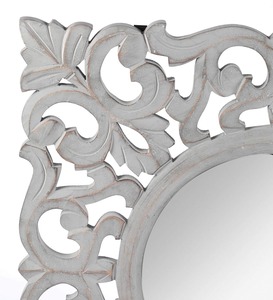 Miroir mural de courtoisie rond en bois fabriqué à la main et fini gris vieilli pour le salon le plus vendu du fournisseur indien - Product Image 4