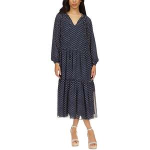 Abito Midi Michael Kors Blu con Stampa a Pois, Stile Boutique Elegante, Design a Strati, Traspirante, Vita Naturale, Taglie dalla XS alla Large, Perfetto per il Giorno - Product Image 1