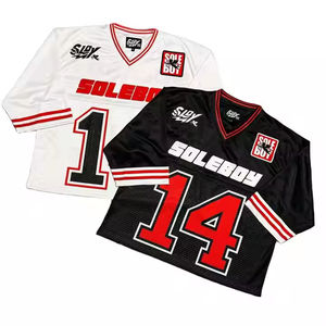 Camiseta de fútbol americano de malla personalizada, camiseta vintage gráfica, camiseta de corte cuadrado de gran tamaño para hombres y mujeres - Product Image 4