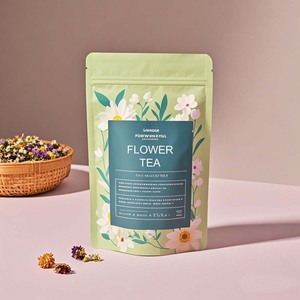 スタンドアップポーチ健康的な天然ジッパーフラワーティーバッグ窓付きOEMカスタムプリント再利用可能高品質 - Product Image 5