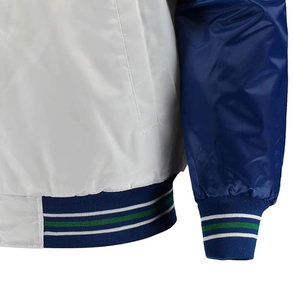 Veste universitaire en satin pour homme, blanc/bleu roi, logo historique New York, renegade, bouton unique, hiver, respirante, OEM, haute qualité - Product Image 6