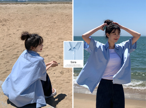 เสื้อยืดสไตล์เกาหลี HOOR H0009 ทรงโอเวอร์ไซส์ ใส่ได้ทั้งชายและหญิง เหมาะกับฤดูร้อน ติดกระดุมด้านหน้า ผ้าฝ้ายลำลอง สวมใส่ได้ทุกวัน มี 5 สี - Product Image 6