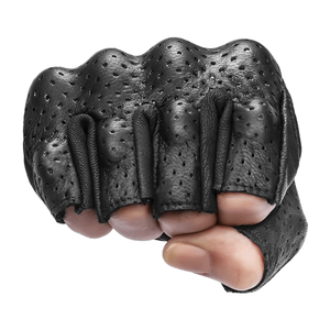 Guantes de moto de cuero sin dedos unisex con armadura de nudillos-Estilo liso para viajes y deportes al aire libre - Product Image 4