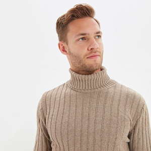 Suéter transpirable Venta caliente Colores lisos Suéteres de moda Cuello de pie Manga larga Suéter de punto para hombres - Product Image 5