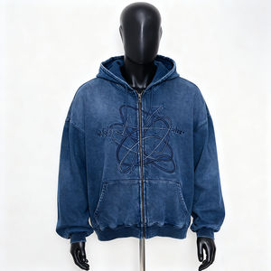 Sweat à capuche surdimensionné personnalisé bleu 3xl 4xl 500gsm avec fermeture éclair, impression par sublimation, sweat à capuche à épaules tombantes pour homme - Product Image 1