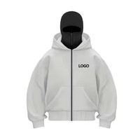Sudadera con capucha doble de algodón 100% de felpa, 380GSM, transpirable, con logo personalizado bordado, doble capa, cremallera completa, unisex, para invierno