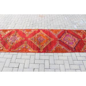 Tapis de 2,9 x 10,3 pieds, tapis turc vintage, tapis en laine Herki rouge - Product Image 3