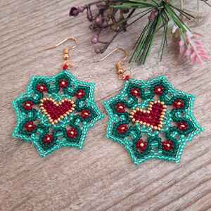 Boho <b>bead</b> earrings with turquoise design andy cascading <b>fringe</b>, unique jewelry gift - Product Image 3