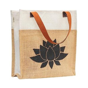 Sacs à provisions en jute écologique avec poignées en cuir véritable Spacieux fabriqués avec soin Solution polyvalente pour un usage quotidien - Product Image 5