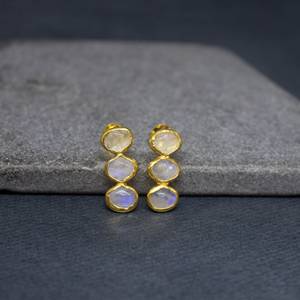 925 argent Sterling forme ronde naturelle Vintage pierres précieuses boucles d'oreilles boucles d'oreilles naturelles bijoux plaqué or 18 carats pour les femmes - Product Image 1