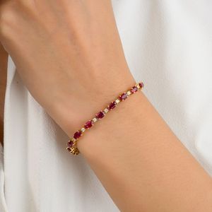 Impresionante joyería personalizada de la mejor calidad en Rubí y diamante de corte ovalado natural con pulsera de tenis de oro amarillo sólido de 18 quilates - Product Image 2