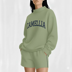 Sudadera Holgada con Cuello Alto para Mujer, Mezcla de Algodón Suave, Corte Relajado, Estilo Casual de Invierno, Moda Urbana, Insignia con Lentejuelas en la Parte Delantera - Product Image 1