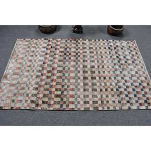 Tapis Moderne Chic Vintage Turc Laine 9x12 Beige Patchwork Design Latex Support pour Décorations de Salon - Product Image 3