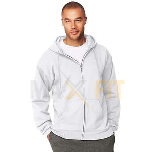 Sweat à capuche 100% coton unisexe grande taille fermeture éclair confortable respirant col à capuche uni motif solide chaleur hivernale - Product Image 3