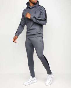 Survêtement d'entraînement en polaire brodé pour hommes, ensemble de deux pièces pour le jogging d'hiver, teint en plaine - Product Image 1
