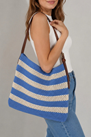 Bolso de hombro tejido para mujer con correa de cuero, bolso tote de punto elegante e informal, bolso de ganchillo a la moda