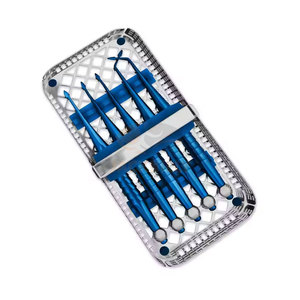 Ensemble PDL dentaire en acier inoxydable bleu enduit de 5 pièces Kit d'élévateurs de racines micro dentelés Luxation Extraction de dents Parodontal Medic - Product Image 1