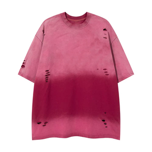 Camisetas de algodón 100% de 220 g con cuello redondo, manga corta, efecto desgastado por el sol, lavado ácido, anti-bolitas y hombros caídos, personalizadas. - Product Image 1
