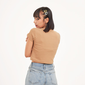 Babytee, camiseta recortada de verano para mujer, ajustada, transpirable, antibolitas, manga corta, diseño de cuello redondo, bordado de tela de Spandex - Product Image 5