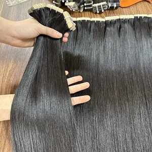 흑인 여성 모델을위한 훈련 머리를위한 헤어 원시 베트남어 사람의 머리카락에 도매 트렌드 2024 블랙 스트레이트 테이프